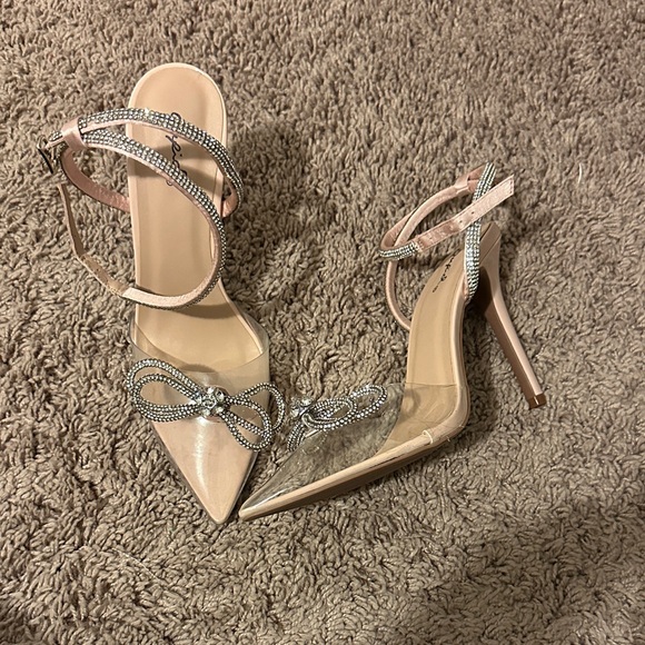 Qupid Pink Rhinestone Bow Heels - Picture 2 of 5